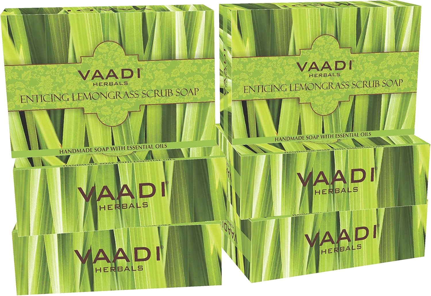 (Lemongrass Soap) - Handmade Ayurvedic Bar Soaps - ALL Natural - Best Natural Skin Moisturiser - Made with 100% Aromatherapy Essential Oils - Antifungal - Antibacterial - anti Ageing - anti Acne - Each 80Mls - Pack of 6 (470Mls) - Vaadi Herbals
