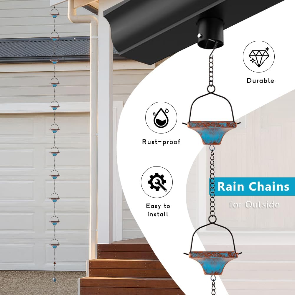 Dreamysoul Rain Chains for Outside, Square Rain Catcher Chains for Downspout Gutter, Eaves Drainage