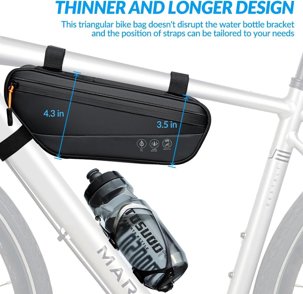 WOTOW Bike Frame Bag - Waterproof Bike Triangle Bag with Side Pocket - Reflective Bicycle under Tube Storage Pouch for Road Mountain Bike Cycling Travel image number 6