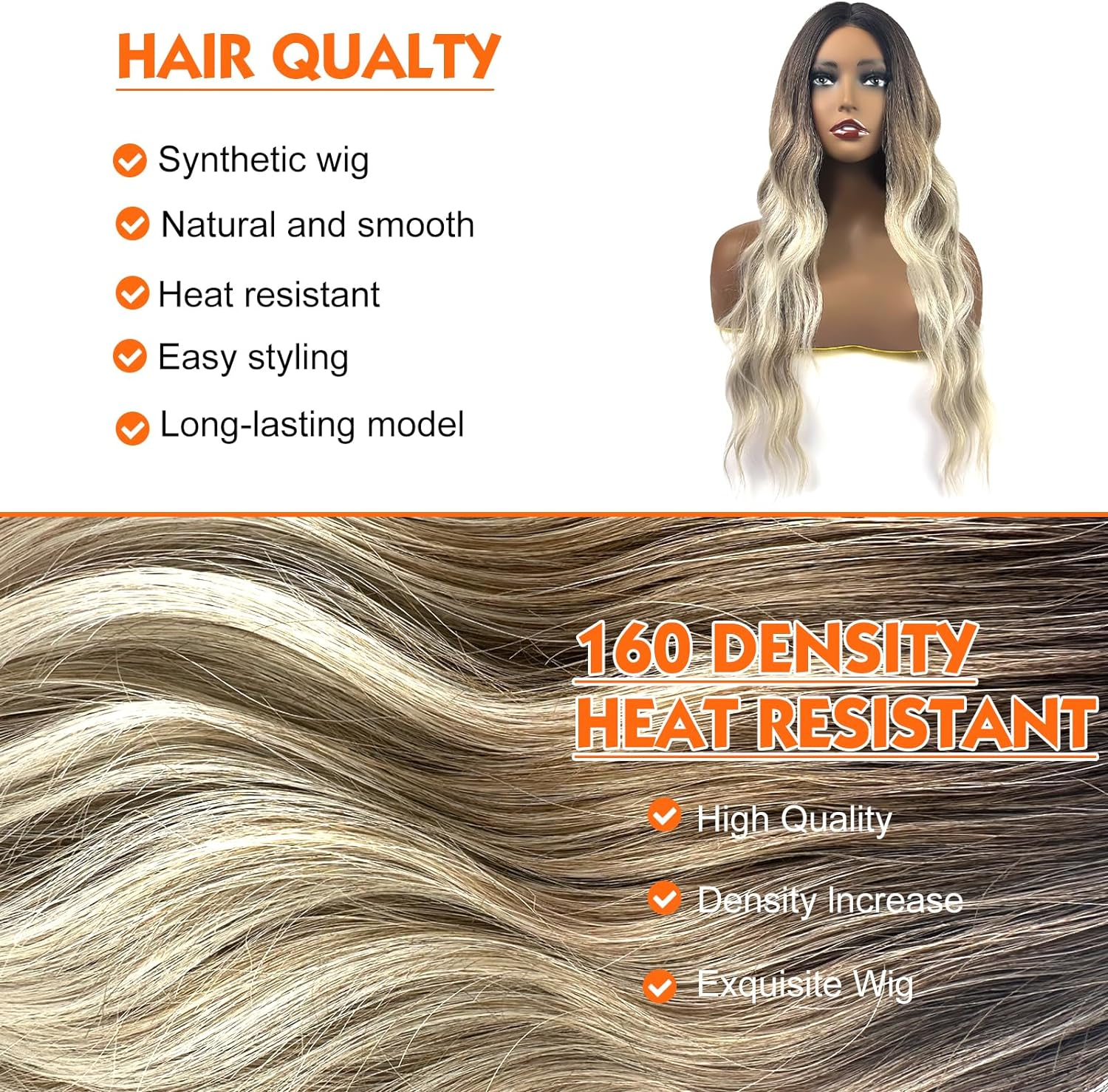 Ombre Brown to Blonde 4/1 U-Part Lace Front Wig for Women Synthetic Hair Long Wavy Wigs for Daily Party Cosplay-24 Inches image number 4