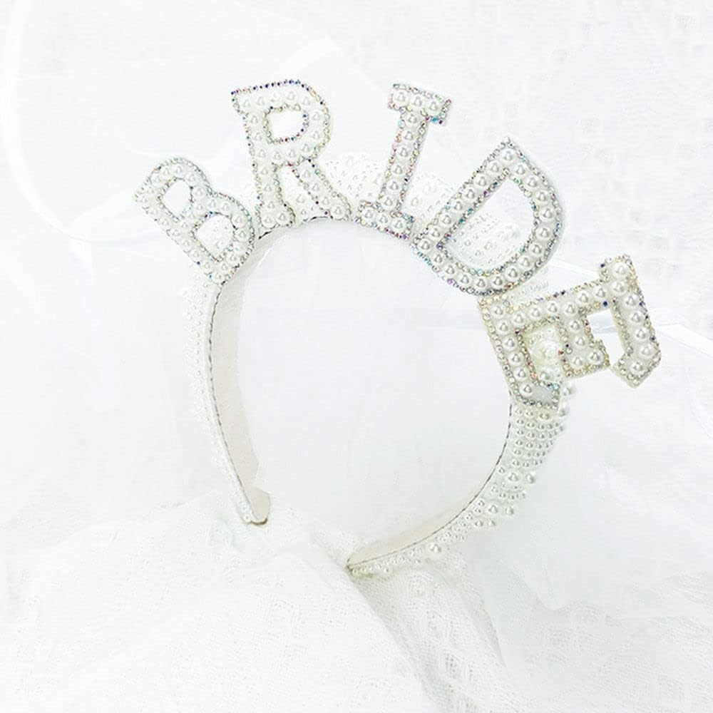 Homesogood Pearl Bride Headband Decoration,Elegant Bachelorette Party Decorations Pearl Bridal Hairband Ornament Bride Accessories for Wedding image number 2
