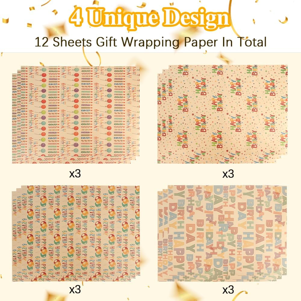 Rugwioyu Music Wrapping Paper 12 Sheets 20X27In Folded Flat Gift Wrapping Paper 4 Style Birthday Gift Wrapping Paper image number 4