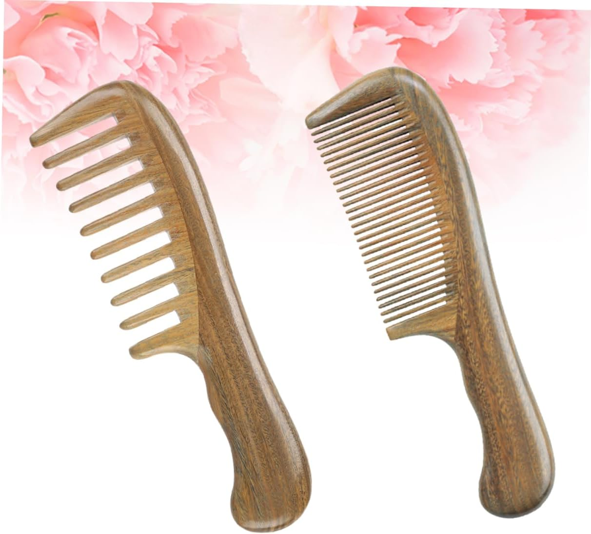 Baluue 2Pcs Natural Sandalwood Combs Set for Women Wide Tooth Fine Tooth Hair Comb Portable for Daily Use and Travel image number 1