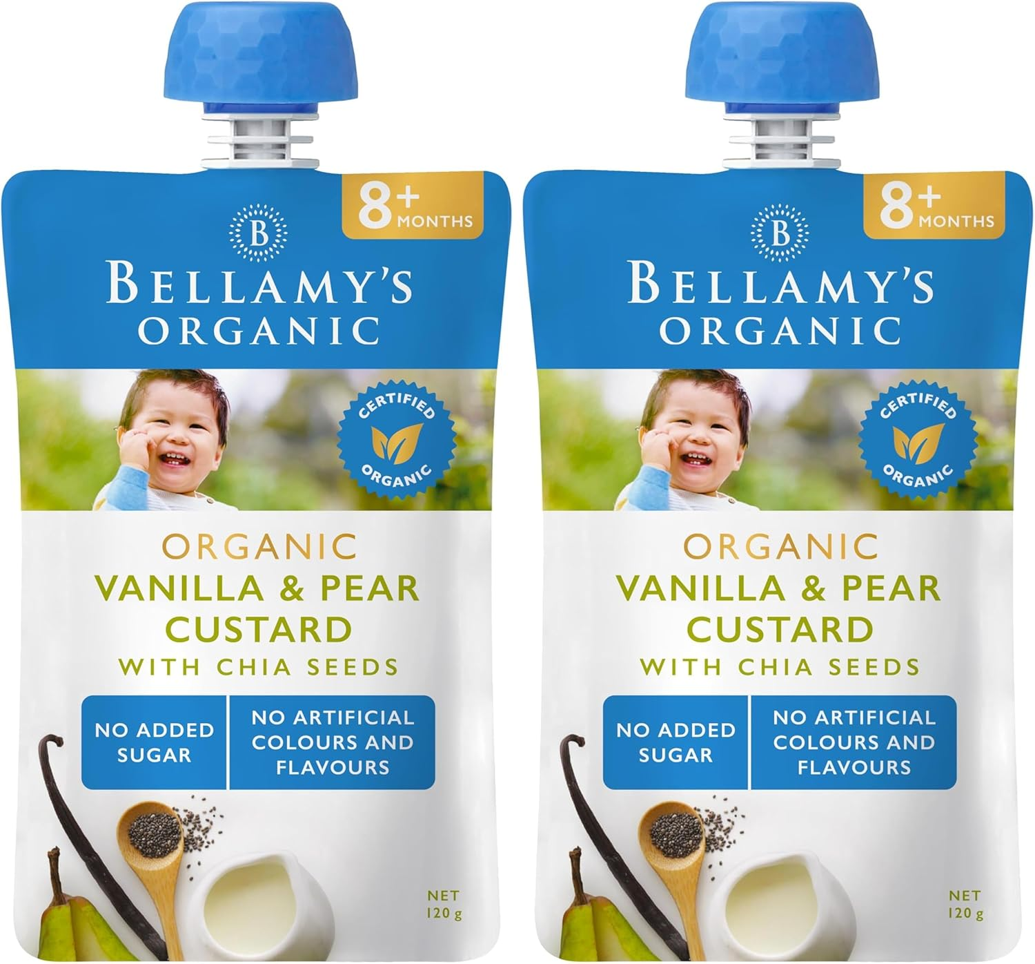 Bellamy'S Organic Vanilla & Pear Custard with Chia Seeds 120G, Baby Food, 8M+, Bulk (6 X 120G) image number 2