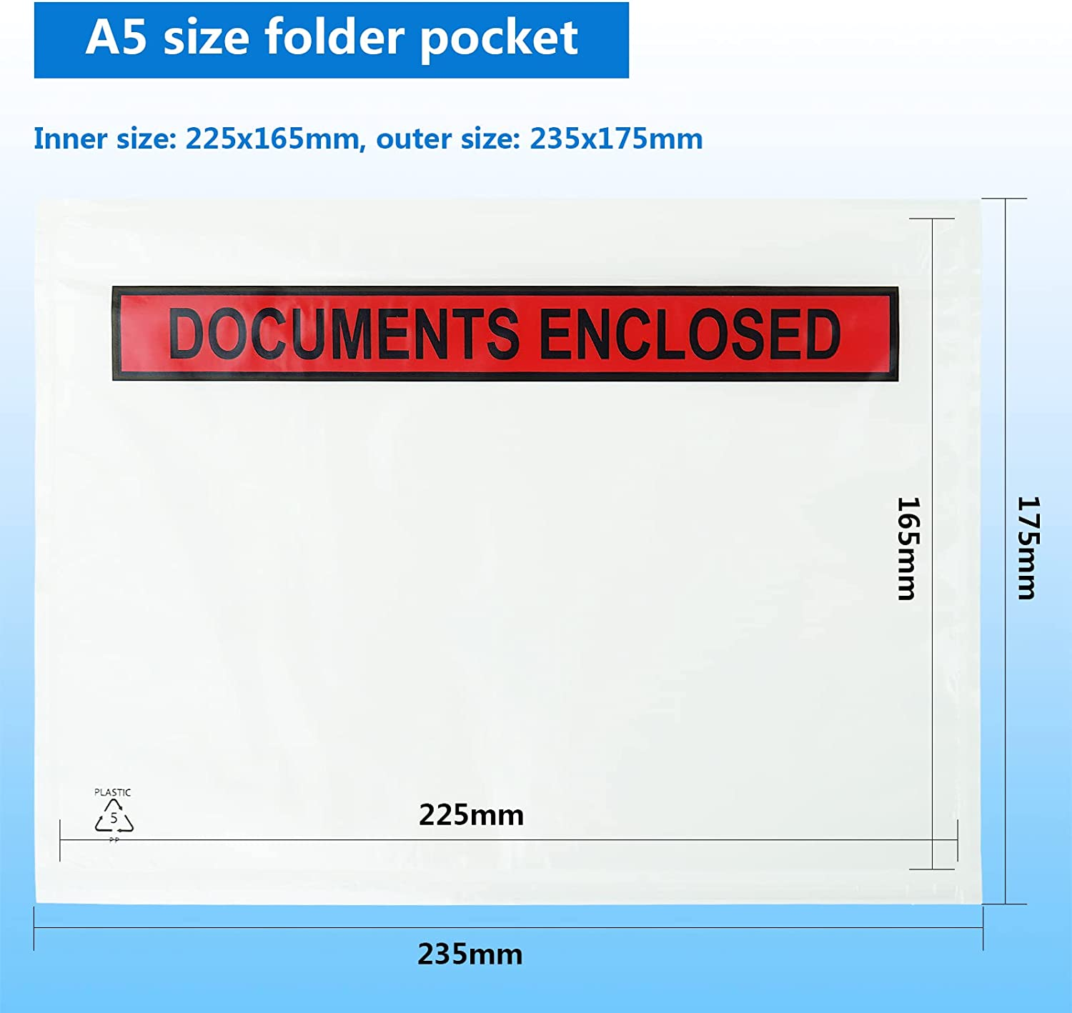 A5 C5 Document Enclosed Wallets 225 X 165 Mm | Peel & Seal Clear Plastic Envelopes/Sleeves/Pockets/Wallets | Attach Invoices, Packing Lists & Delivery Notes to Parcels image number 4