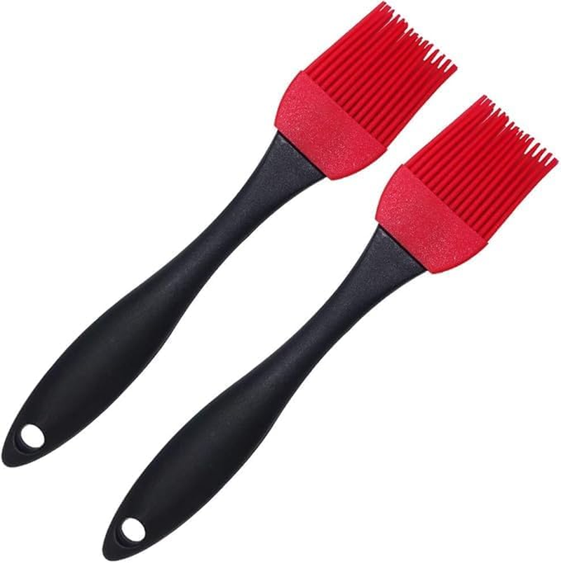 2PCS Basting Brush Silicone Pastry BBQ Brushes Grill Oil Brush Removable Soft Heatproof Durable Perfect for Grilling Marinating Meat Steaks Cakes Honey Spring Rolls Red Black 8 X 1.5 Inch image number 1