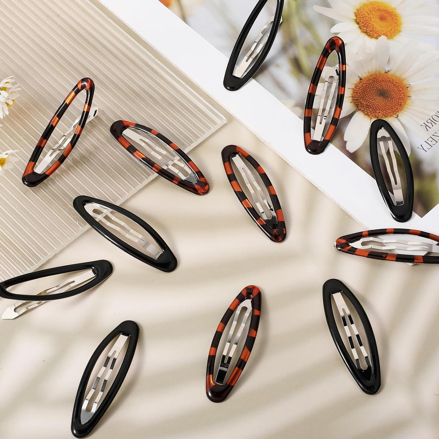 Barrettes for Women, 12 Pieces Oval Snap Hair Clip Vintage Flat Metal Tortoise Large Non-Slip Styling Clips for Women Girls Thick Fine Thin Hair