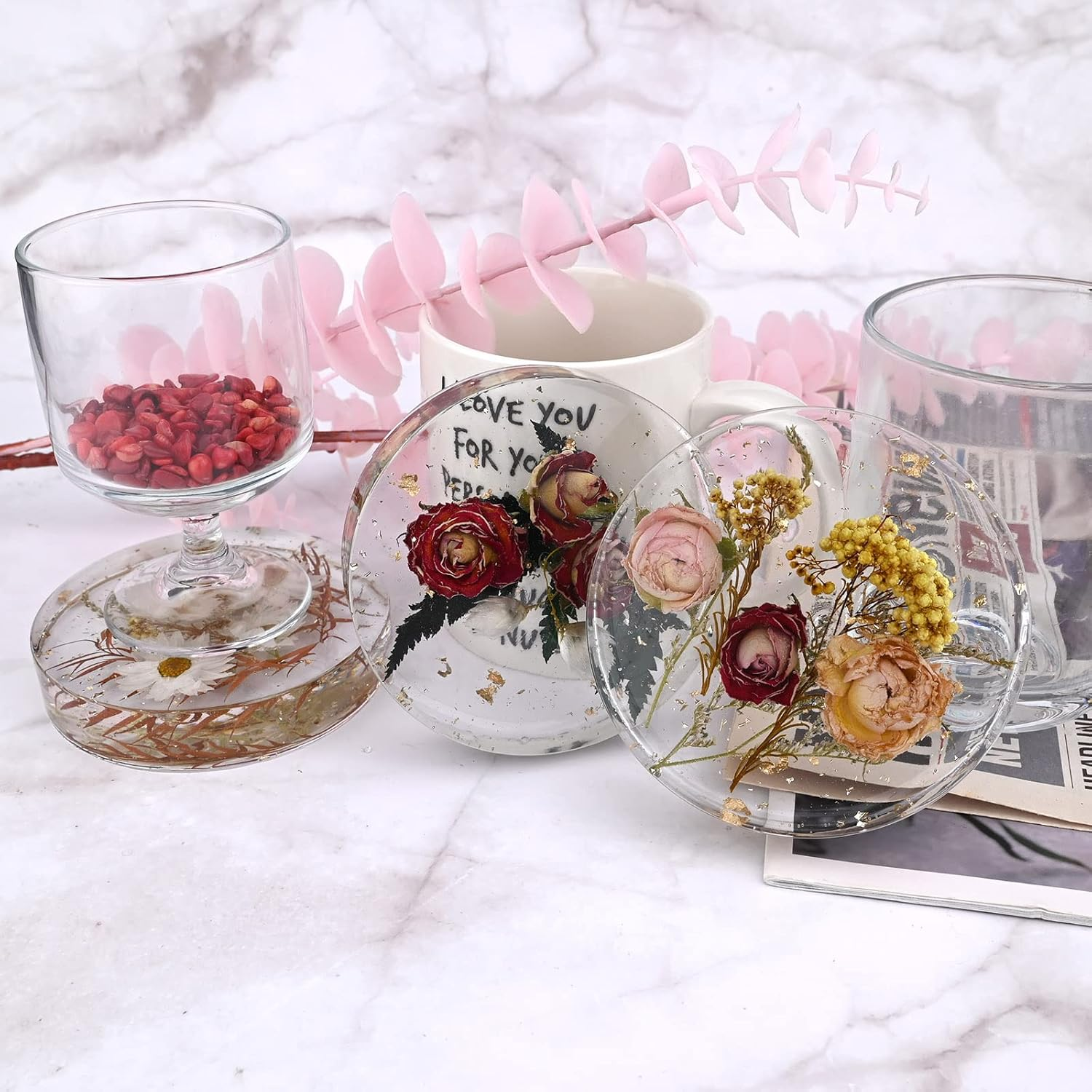 Actvty round Coaster Resin Molds, 6 Cavity Coaster Silicone Molds for Epoxy Resin, Deep Coaster Molds for Flower Bouquet Preservation, DIY Custom Coasters, Resin Craft - 3 Shapes Coaster Molds image number 1