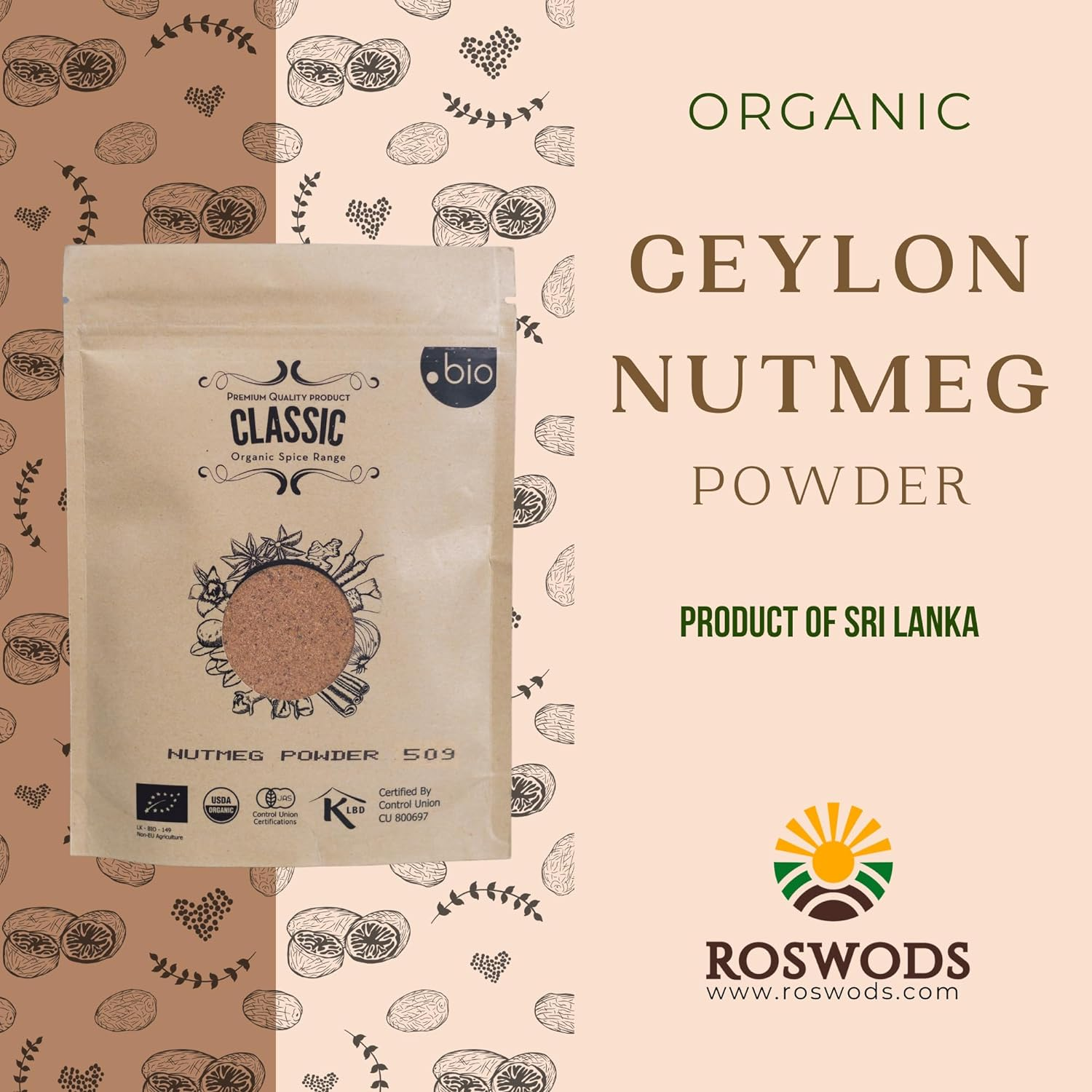 Organic Nutmeg Powder | Freshly Ground | Aromatic & Rich in Flavor | Product of Sri Lanka | 50G | USDA Certified image number 1