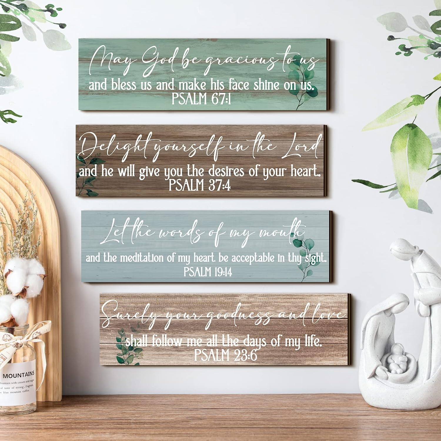 Yulejo 4 Pieces Bible Verses Wall Decor Psalms Scripture Wooden Christian Sign Rustic Wall Art Prayer Decorations for Home (Delicate Style) image number 3