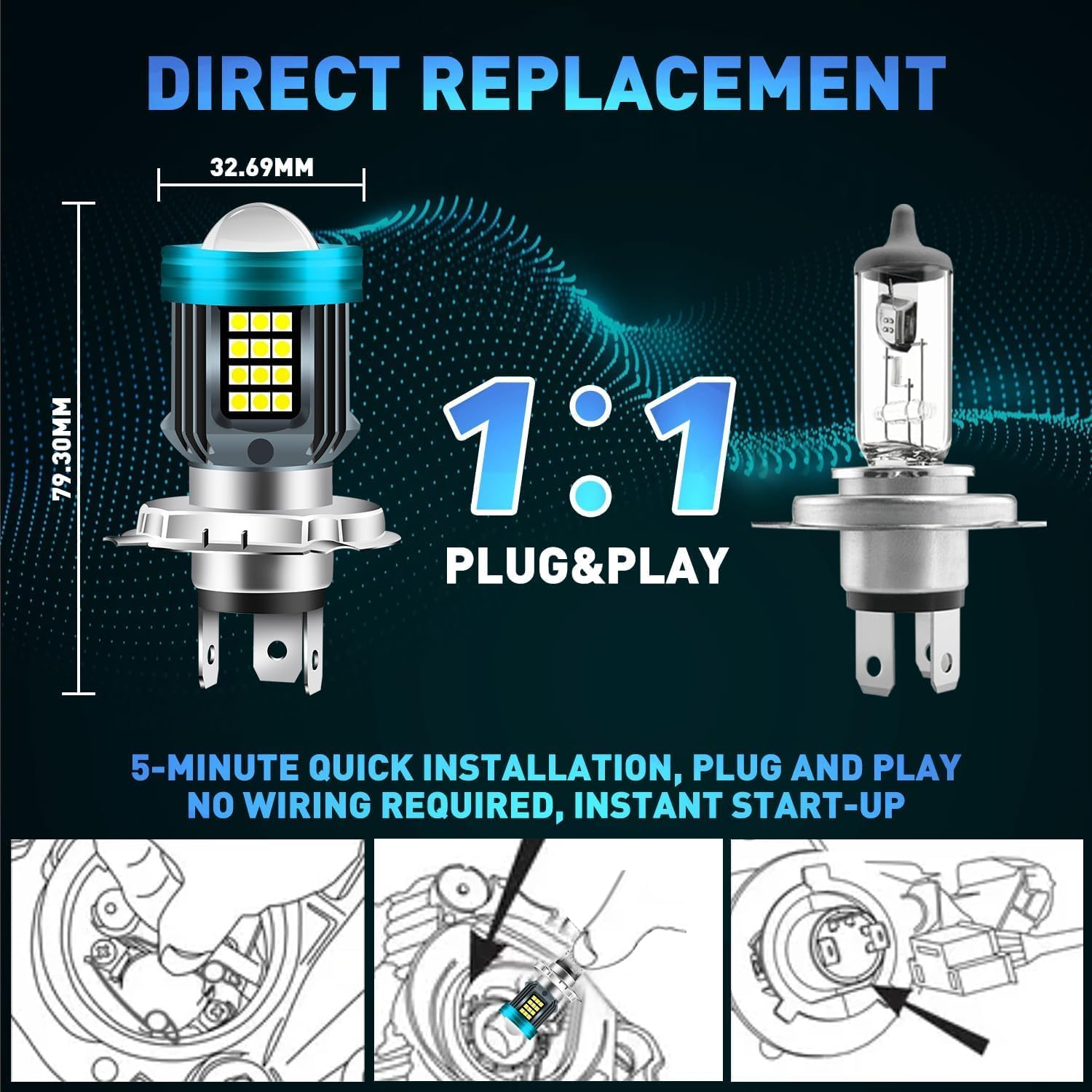 HB2 H4 LED Motorcycle Headlight Bulb Red Blue Angel Eye with HD Projector Super Bright HS1 9003 LED Headlight Bulb 25W 6000K Moto High/Low Beam White 4 Lghting Modes Plug and Play 12V-80V 1PCS image number 4