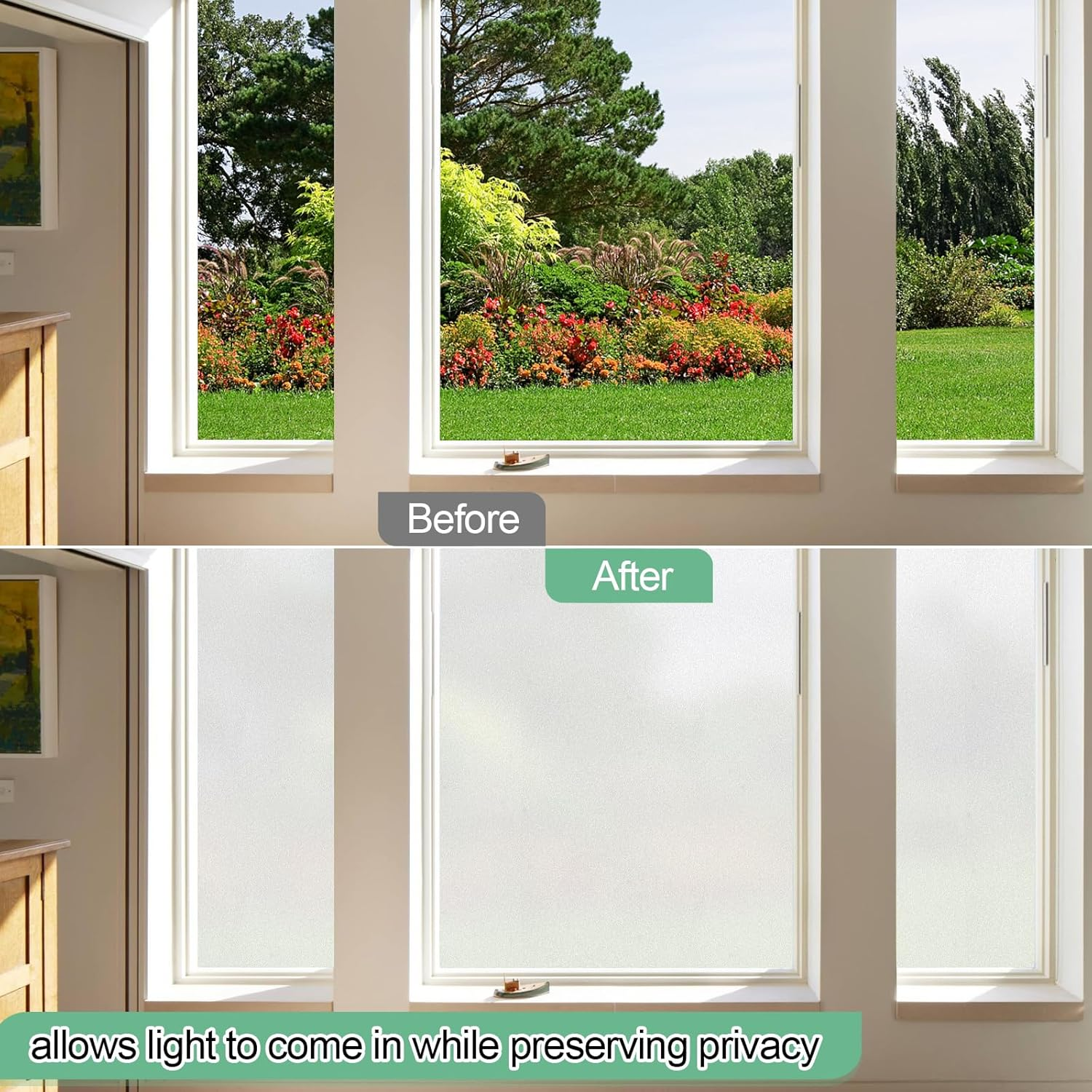 Vivinin Frosted Glass Window Film,17.3X236.2 Inches Privacy Film anti Uv, Frosted Window Privacy Film Non Adhesive, Window Film Privacy for Bathroom Home and Office image number 4