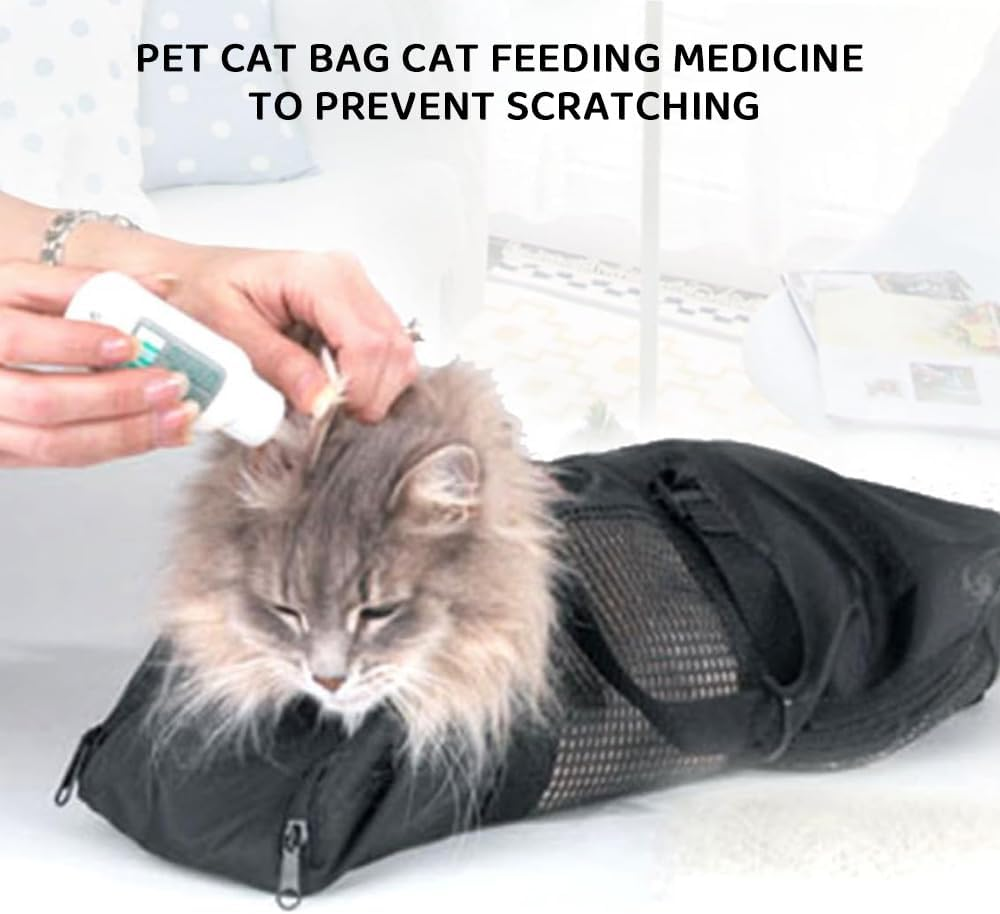 Breathable Adjustable Cat Grooming Bag with Muzzle, Anti-Scratch Restraint for Nail Trimming, Bathing, Ear Cleaning & Dental Care, Portable, Wear-Resistant Pet Grooming Bag image number 6