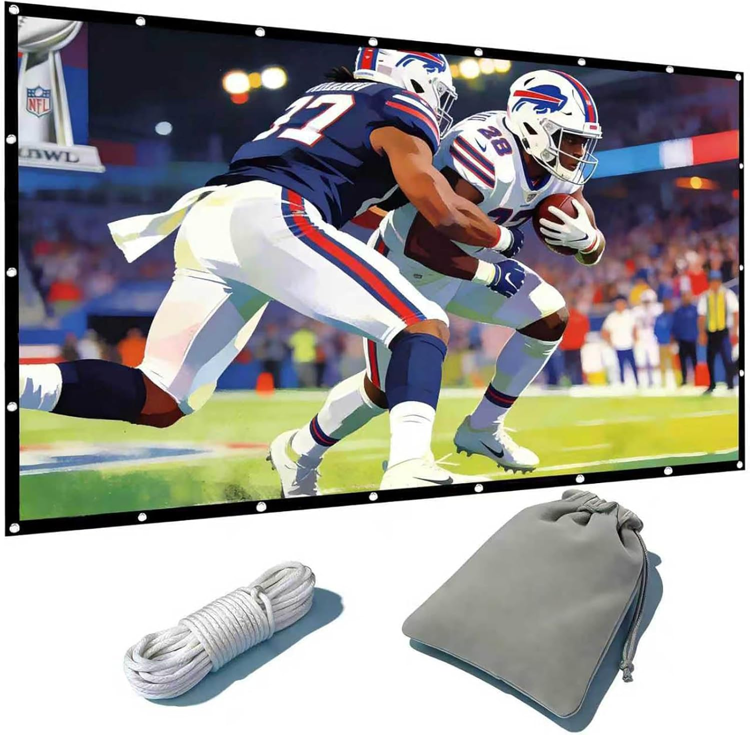 Projector Screen 120 Inch Indoor Outdoor Portable Movie Screen 16:9/Foldable/Anti-Crease Projection Screen for Home Theater Support Double Sided Projection with Nail Hooks and Portable Bag (120 INCH) image number 5