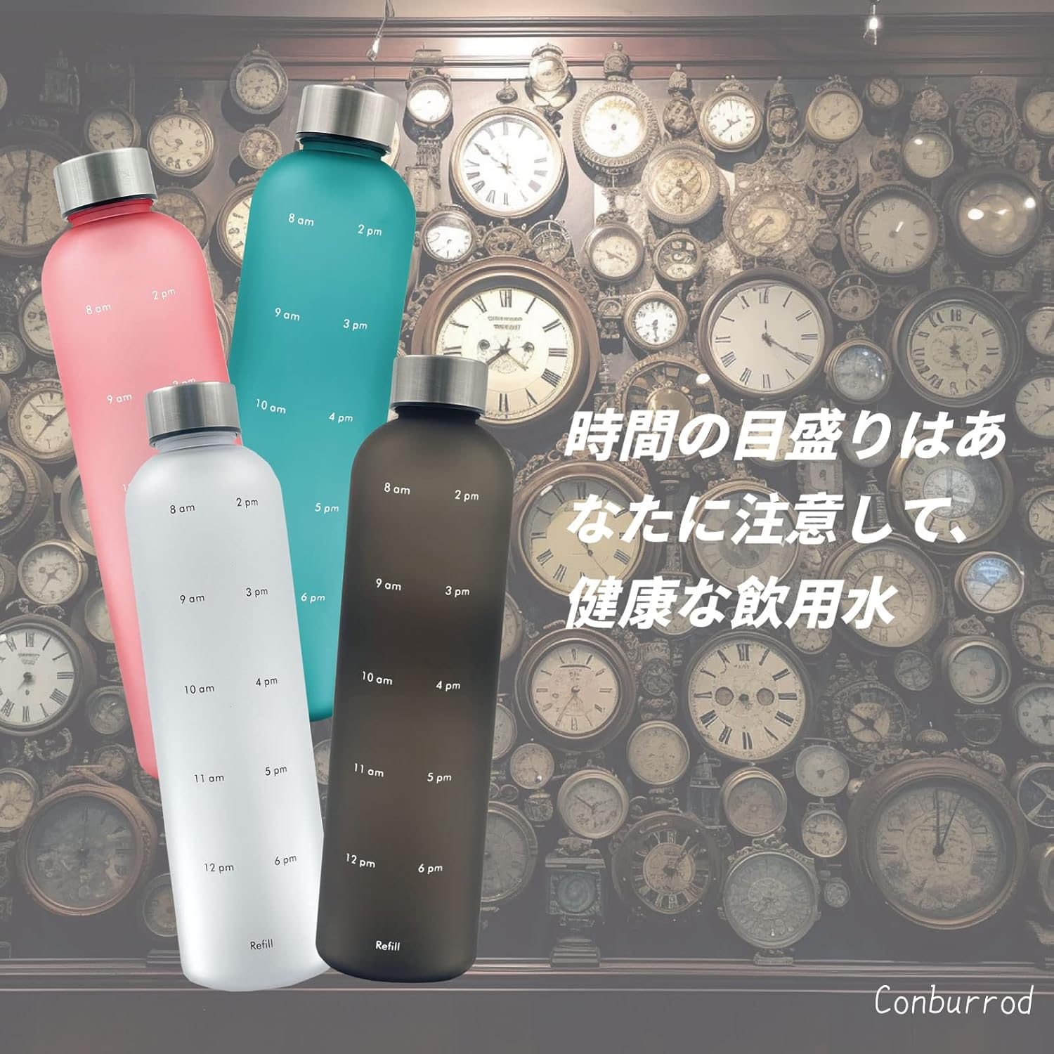 Lightweight Water Bottle Water Bottle 1000Ml with Time Marker Transparent Mint Motivational Measuring Time and Volume BPA Free Frosted Plastic Screw-In Stainless Steel Lid for Gym, Sports image number 2