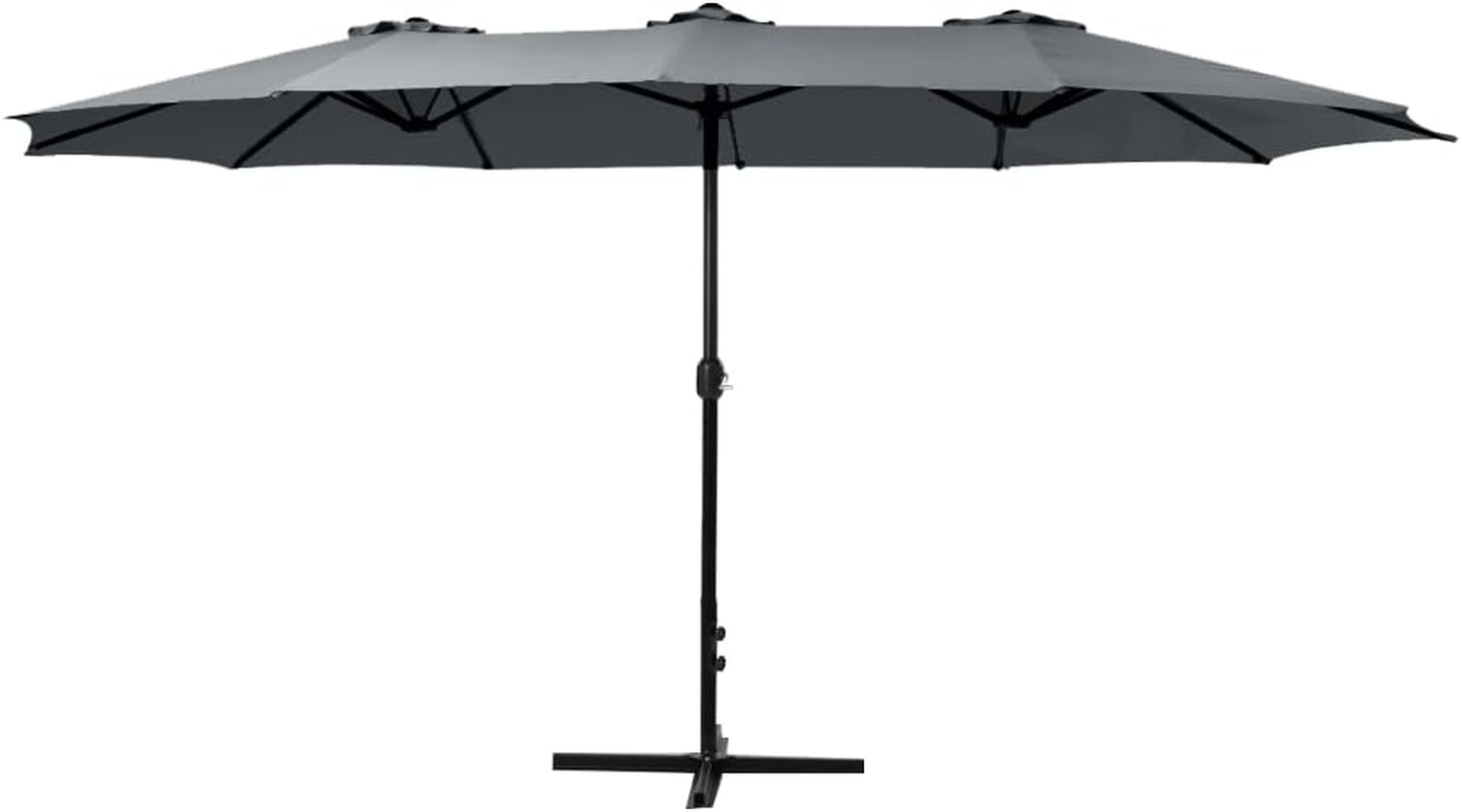 Instahut Outdoor Umbrella 4.57M Charcoal Pole Stand, Sun Beach Garden Patio Camping Tent Gazebo Canopy Double Shading, Water Resistant and UV Steel Frame - Charcoal image number 3