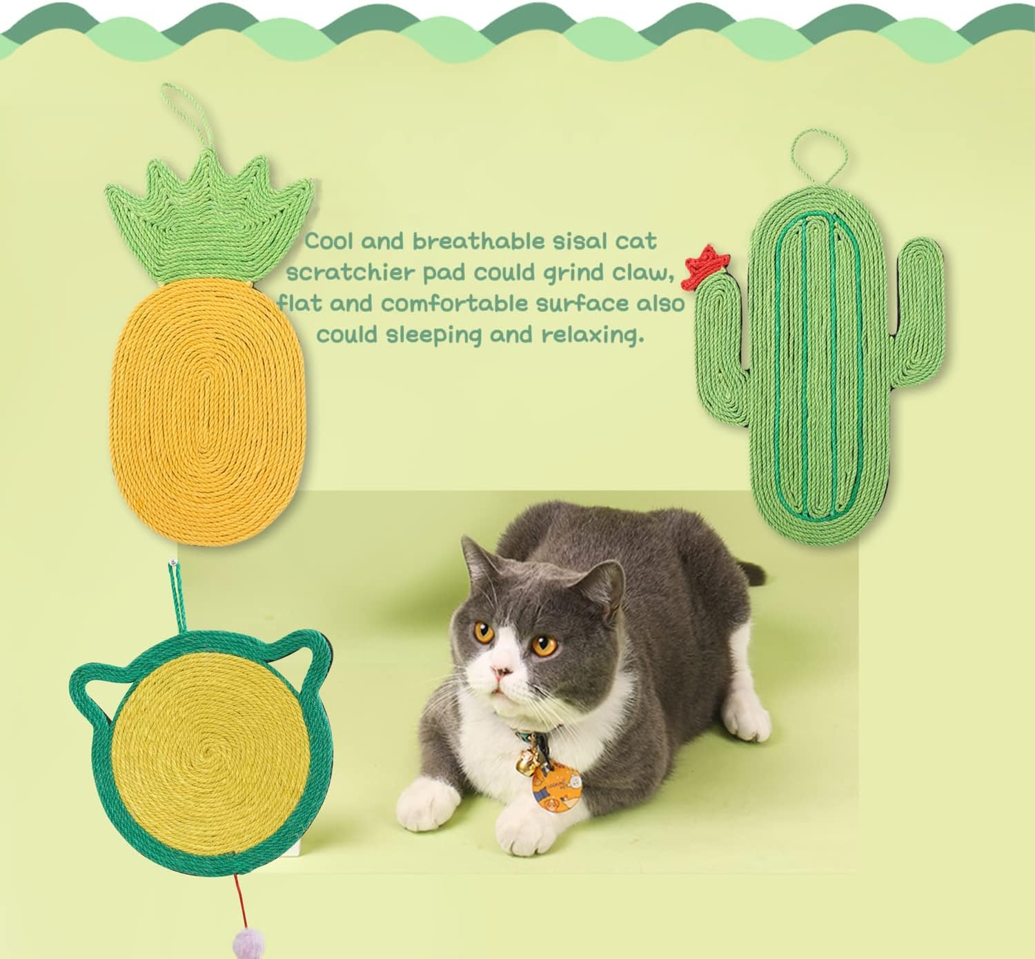 Cat Scratcher Mat, Natural Sisal Cat Scratch Mats, Horizontal Cat Floor Scratching Pad Rug, Protect Carpets and Sofas, Scratching Pads for Indoor Cats(Cat) image number 4