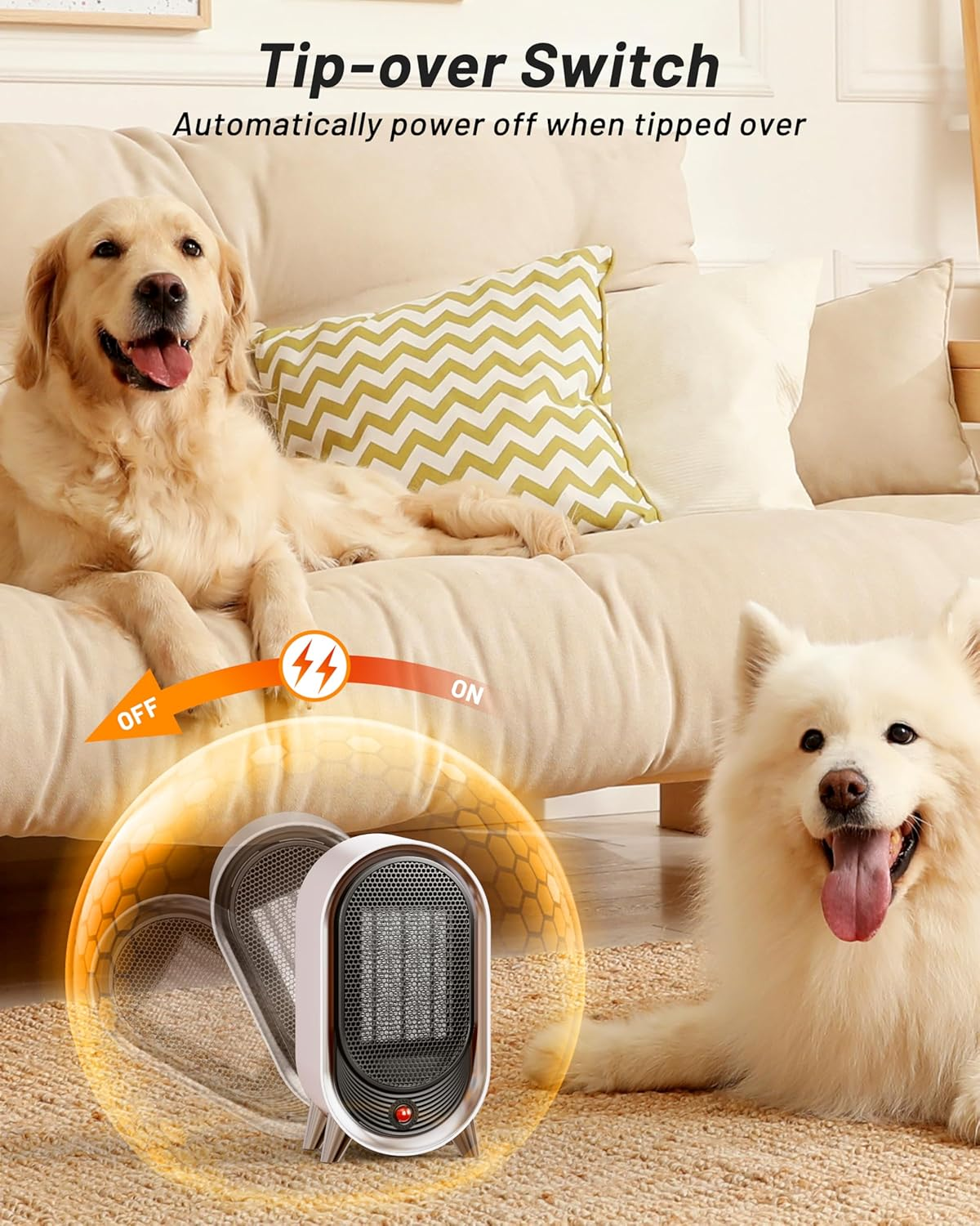 Heater Fan &ndash; 1200W Portable Space Heater, Mini Ceramic Heater Fast Heating with Tip-Over Protection, 3 Modes, Electric Desk Small Heaters for Bedroom,Office, Living Rooms, Indoor Home image number 3