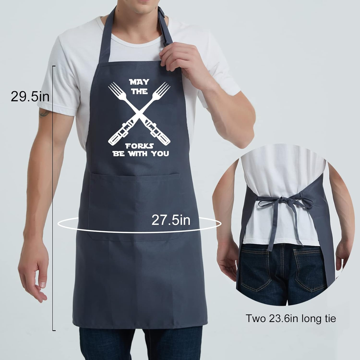 Cooking Aprons for Men Women, Kitchen Chef Apron, BBQ Grilling Gifts for Husband Dad - May The Forks Black image number 4
