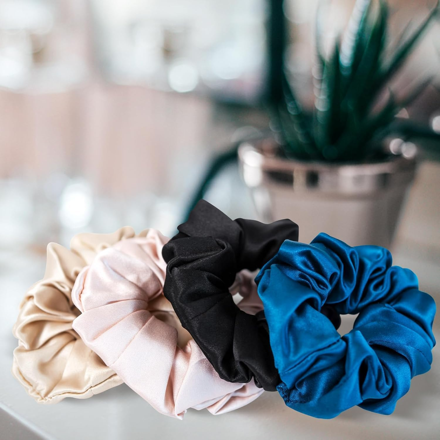 100% Mulberry Silk Scrunchies Hair Tie - No Damage, Prevents Frizz, 1 Pack (Peacock Blue) image number 1
