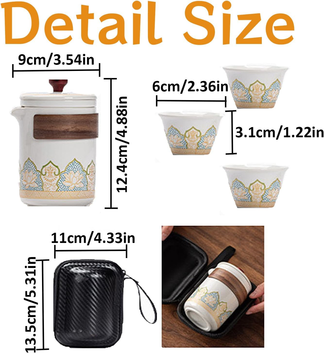 Teapot Set Chinese Travel Kung Fu Tea Set Pottery Made Elegant Asian Tea Set Portable Travel Tea Infuser Chinese Ceramic Tea Cup for Tea Lovers SH0034 (Black) - Red image number 6