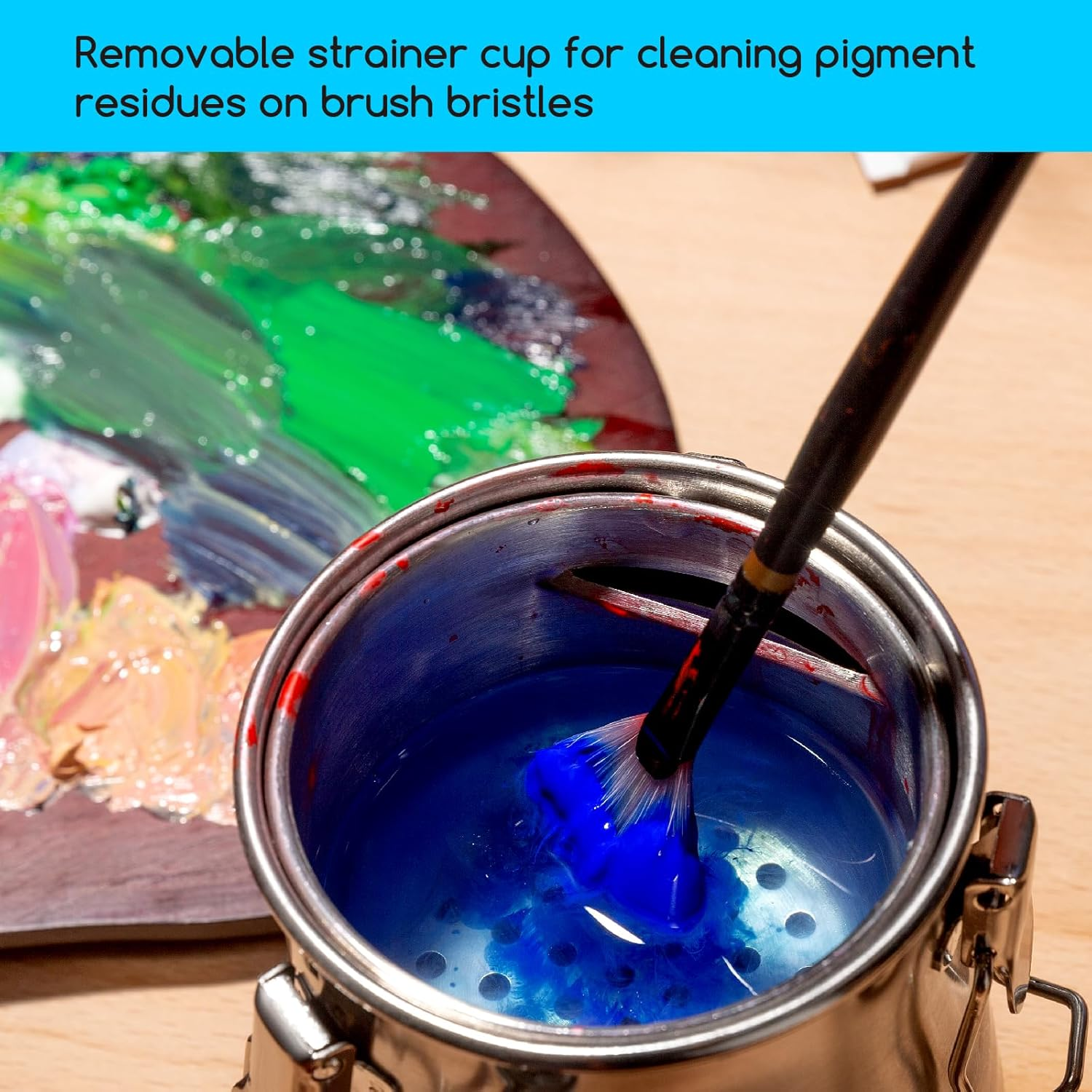 MEEDEN Portable Paint Brush Washer: Airtight Stainless Steel Artist Brush Cleaner for Oil & Acrylic Painting - Small image number 3