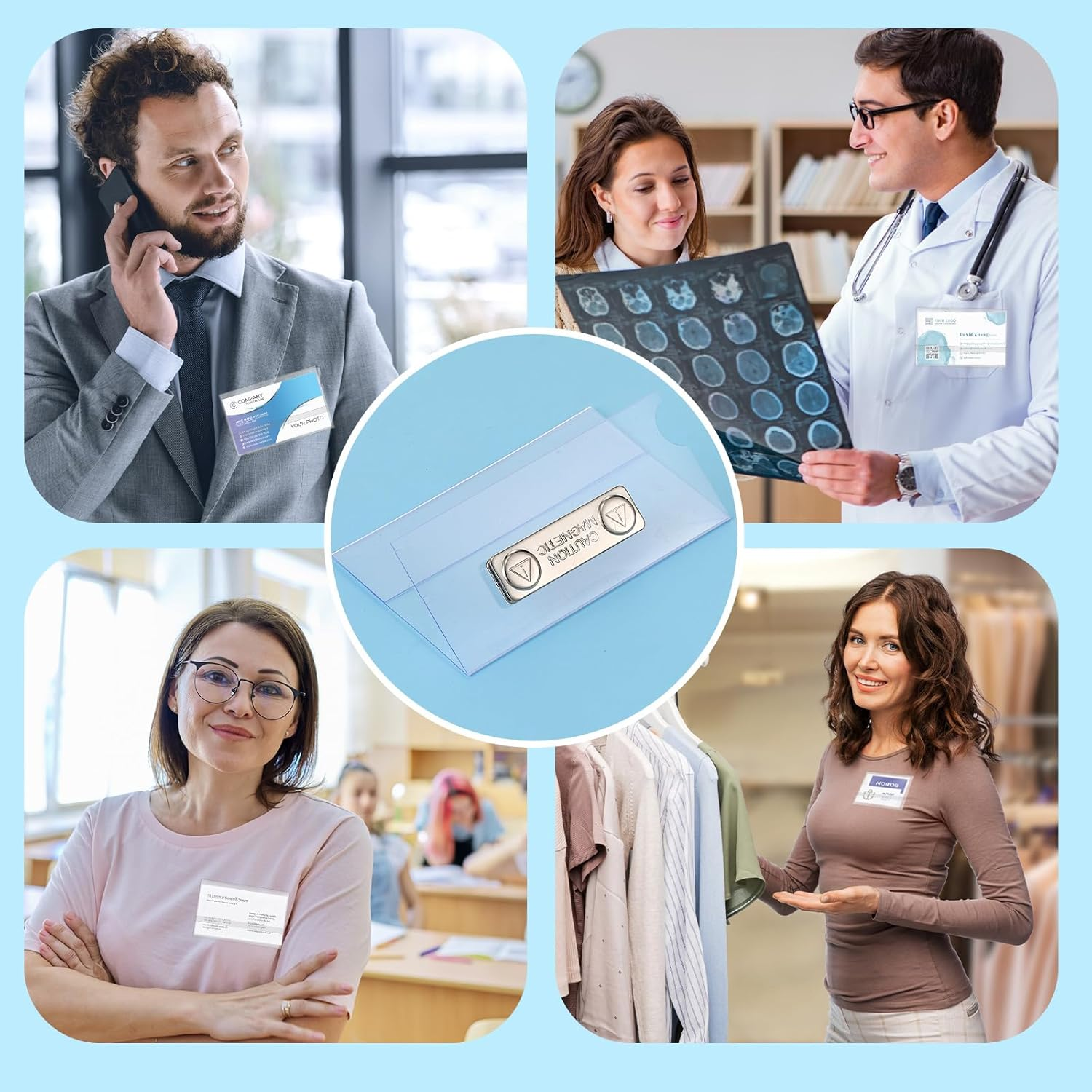 Faccito Magnetic Name Badge Holder 9 X 5.5 Cm ID PVC Name Badges Magnet Name Tags for Clothing Work Conference Badge Horizontal Badge Holder for School Business (Pack of 60) image number 6