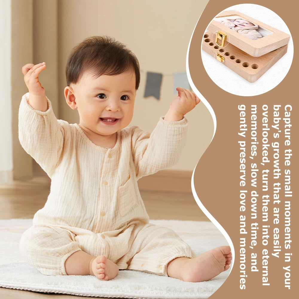 Baby Tooth Box, with Photo Frame,Wooden Baby Teeth Storage Box, Kids Keepsake Organizer, Infant Fetal Hair Storage Case,For Toddler&lsquo;S Teeth and Hair image number 6