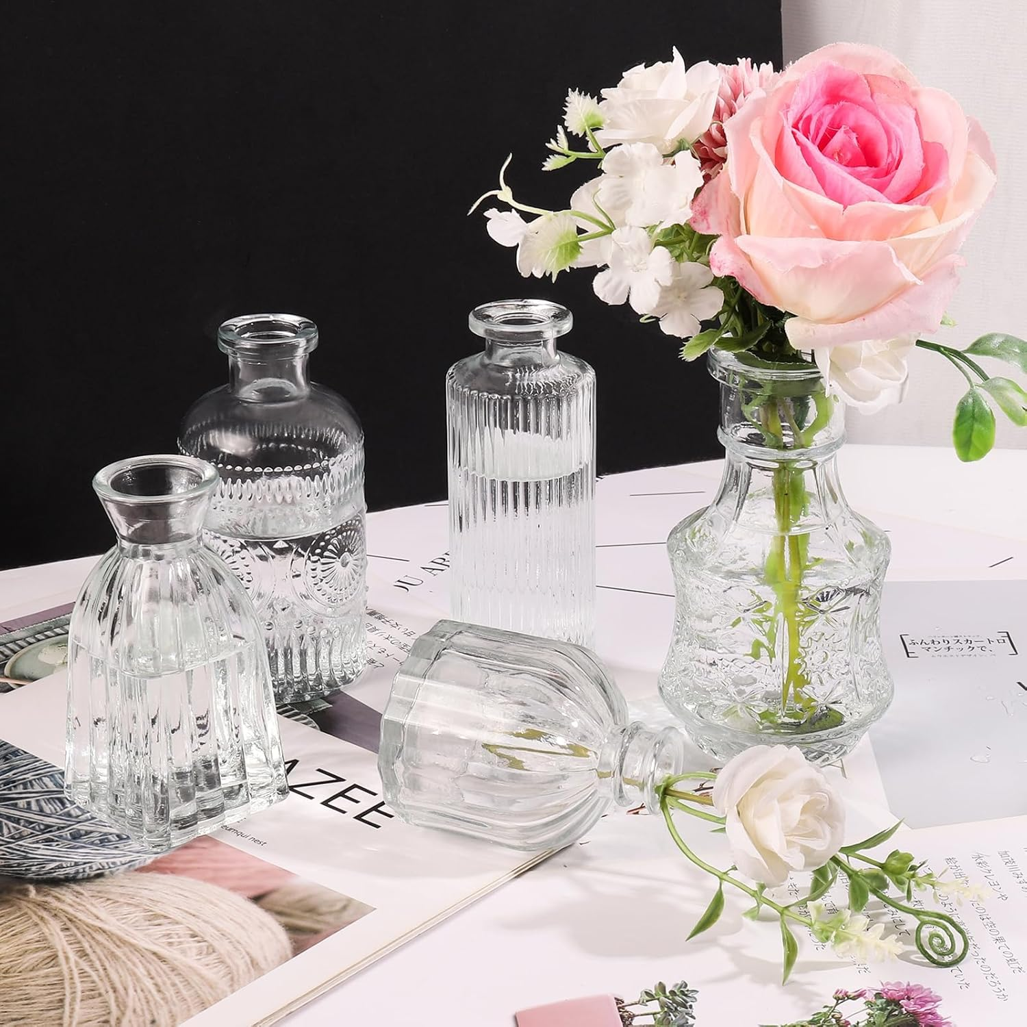 Bud Vases, 10-Piece Transparent Vases, Decorative Table Glass Vases for Flowers, Small Vintage Vase, Center Decoration, Suitable for Flower Arrangement, Party, Wedding image number 2