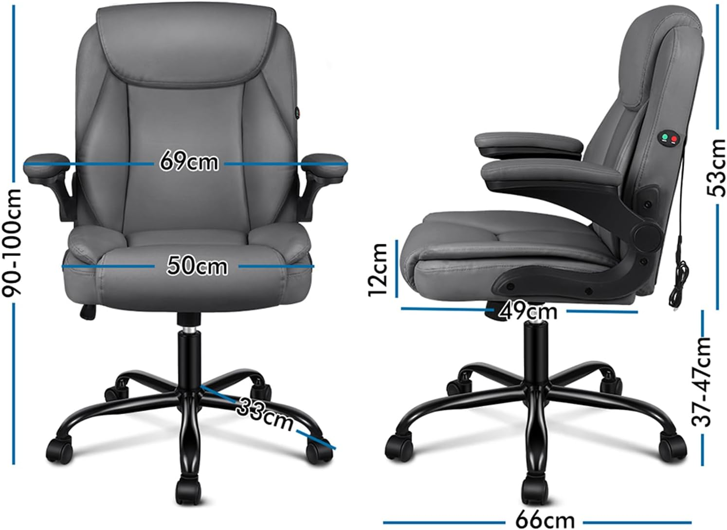 ALFORDSON Ergonomic Massage Office Chair Mid Back with Adjustable Armrest, Gaming Chair for Computer Task Desk, Study Chair with SGS Listed Gas-Lift, 150Kg Loading, Grey image number 1