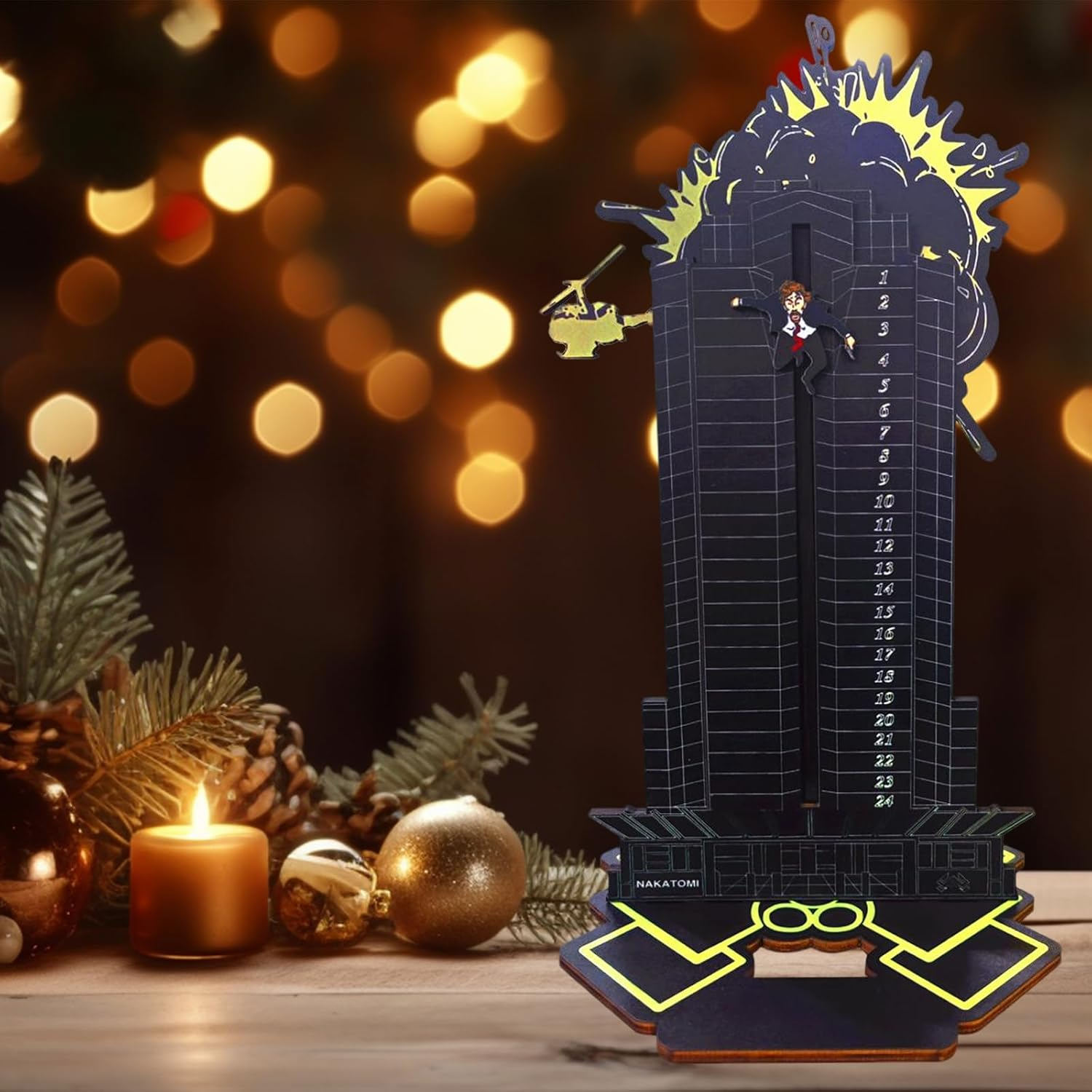 Die Hard Advent Calendar, Christmas Countdown Calendar, Magnetic Wooden 24 Days of Christmas Advent Calendar for Kids Christmas Advent Gifts Home Table Party Decorations (Blue Die Hard Advent Calendar