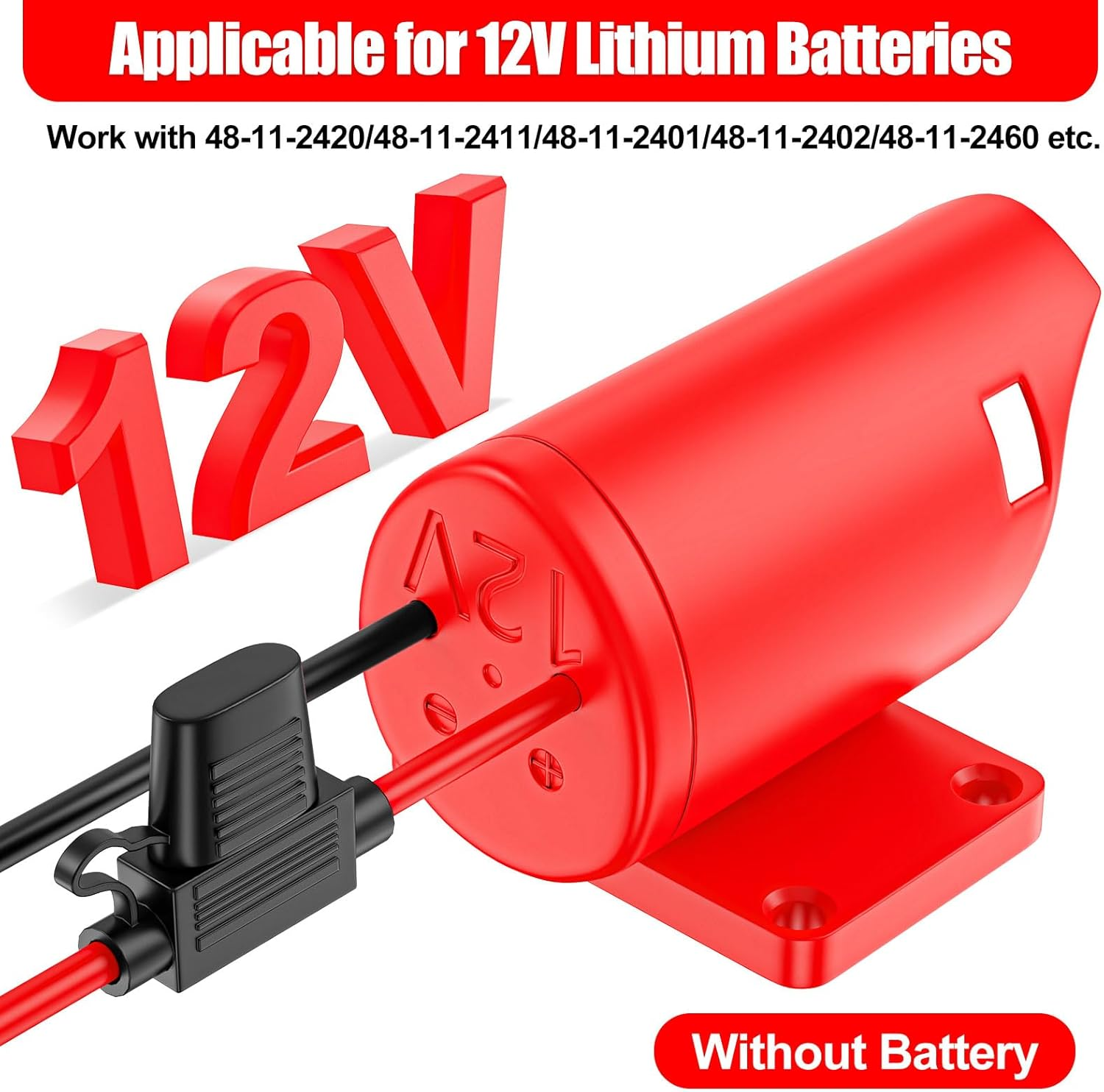 Power Wheel Adapter for Milwaukee M12 12V Battery with Fuse & Wire Terminals, Power Connector 14 Gauge Robotic for Rc Car, Robotics, Rc Truck,Diy Use, Work for Milwaukee M12 48-11-2420 48-11-2411 image number 3