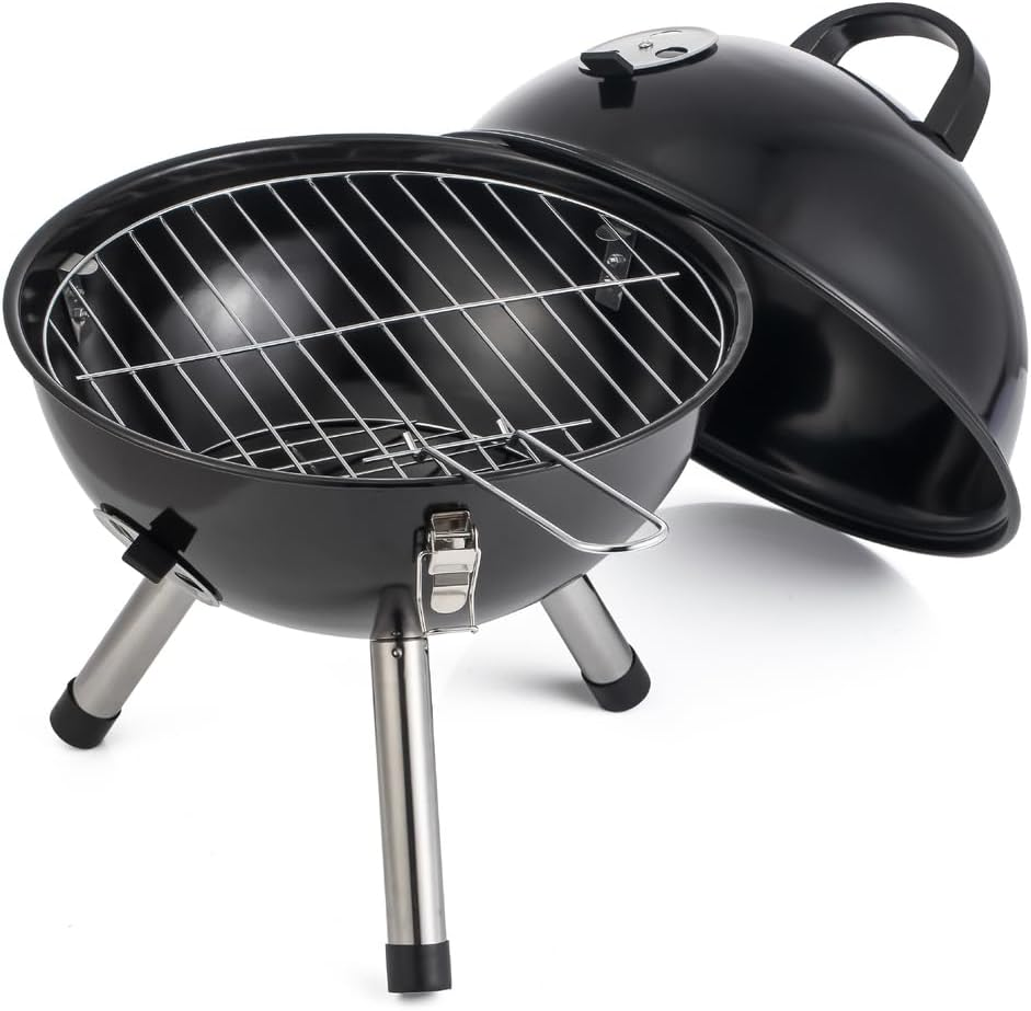 Healthy Choice Hacienda 31CM Kettle Portable Charcoal Grill: Lockable Hood, Black Enamel Coating, Efficient Airflow, Bakelite Handle, Compact Design - Convenient, Durable, and Easy to Clean - Black