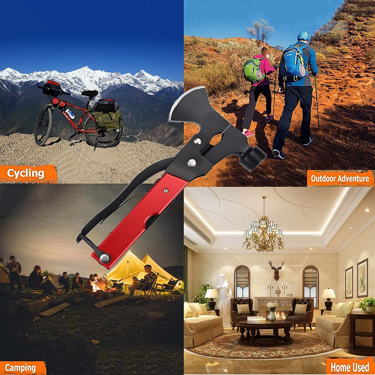 Camping Accessories Multitool - 16 in 1 Survival Knife Gear Axe Hammer Multi Tool, Gifts for Men Dad Husband Boyfriend Fathers Day Birthday Christmas, Cool Gadgets for Hunting Hiking Durable Sheath image number 2