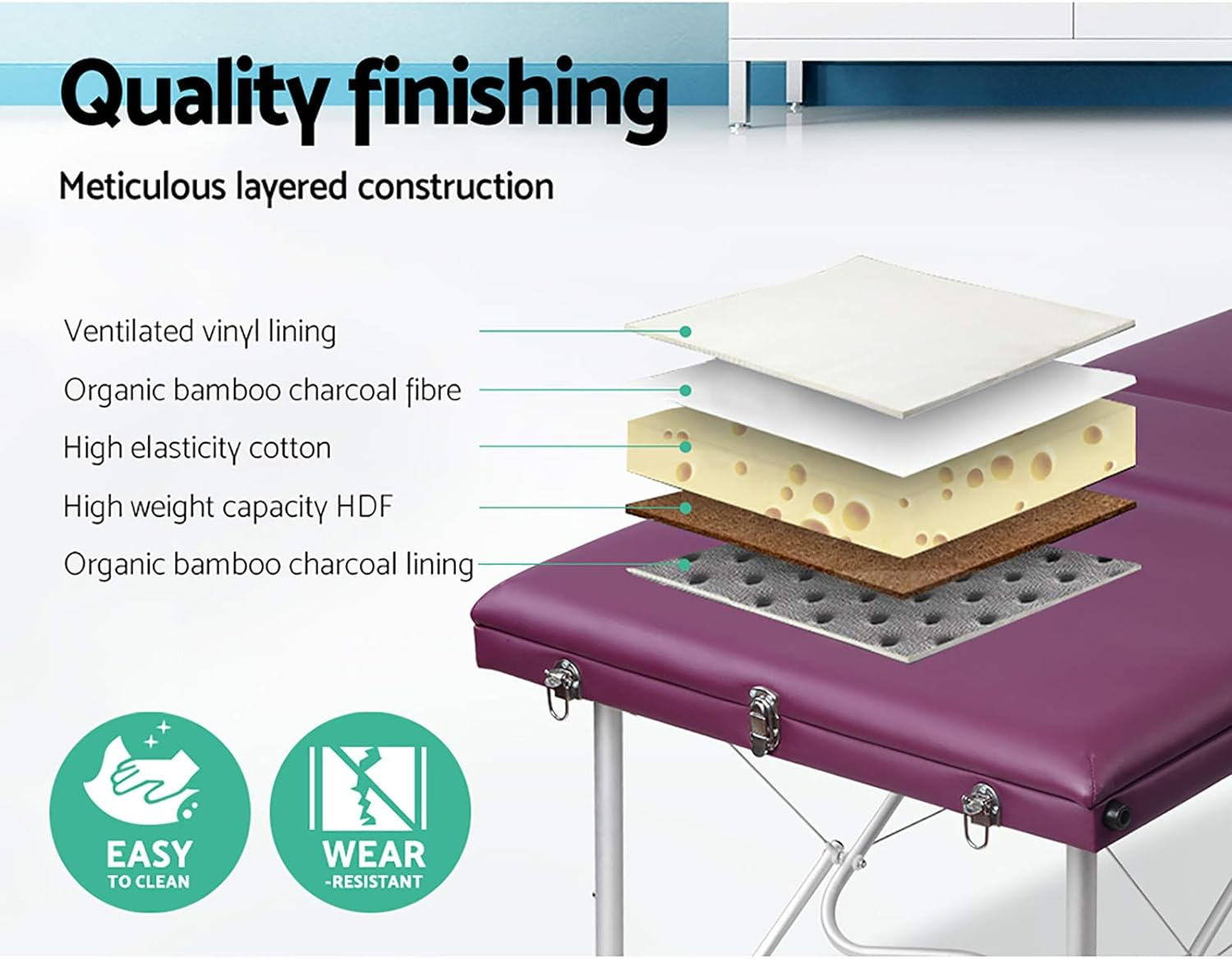 Zenses Massage Table Violet 75Cm Portable Aluminium, Massages Therapy Bed Headrest Chairs, Folding 3 Fold Beauty Spa Waxing Bounes Cover Covers Carry Bag image number 3