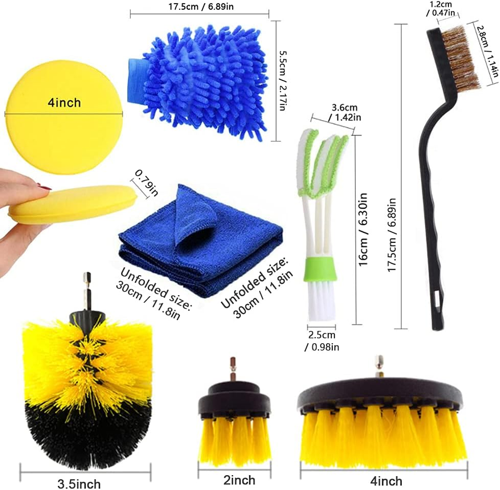 Eacam 26 PCS Drill Brush Attachments Car Detailing Brush Kit for Auto Includes Scrub Pads Sponges Detailing Brushes Washing Mitt Air Vent Brush Cleaning Cloth Household Cleaning Set for Cars Bathroom