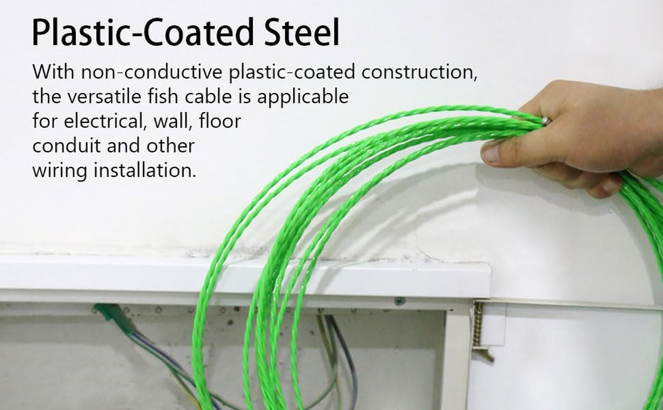 Fish Tape Wire Puller through Wall Wire Threader Fish plus Fish Cable Fastener with Steel Rope 32FT(10M) image number 3
