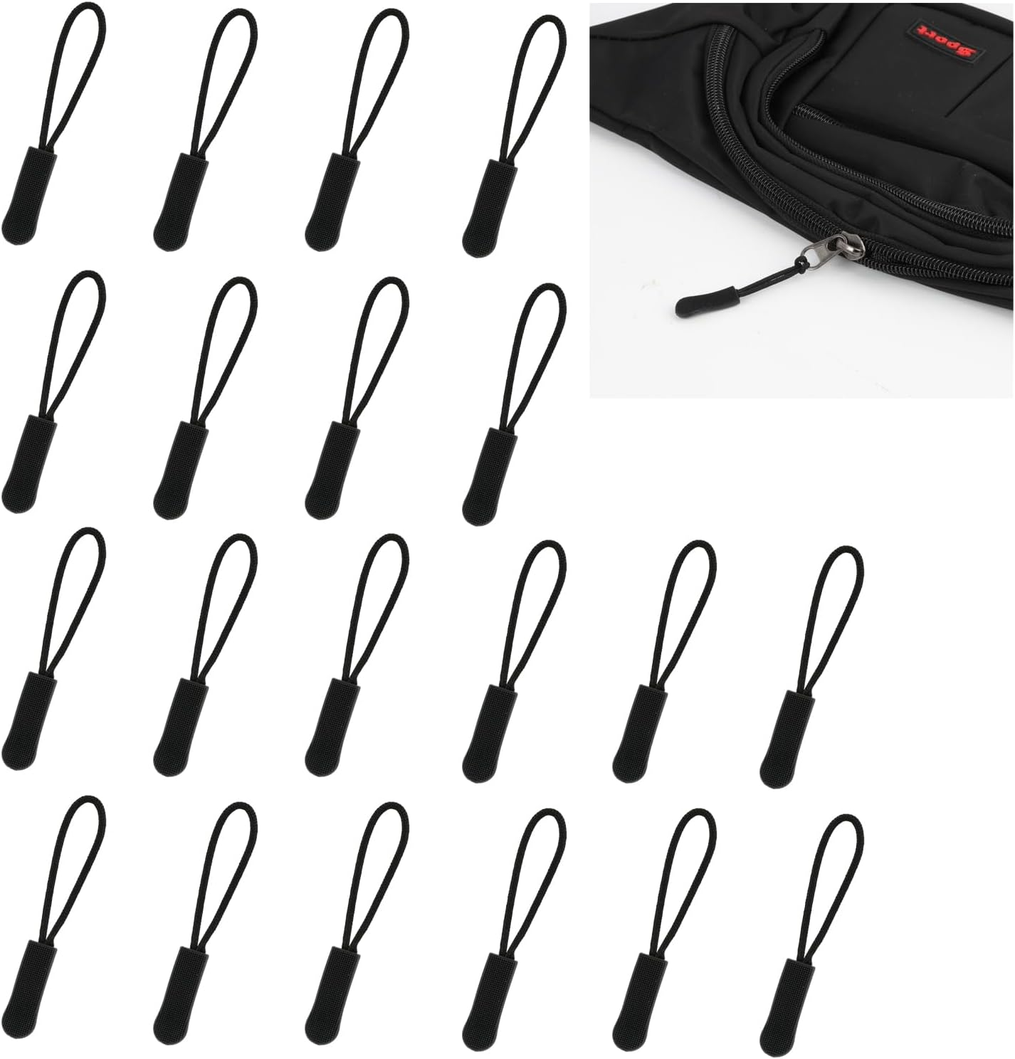 Ozessence 20 Pcs Black Zipper Pull, Durable PVC Removable Zipper Pulls Extension, Tab Extension Suitable for Backpack Clothing Suitcase Travel Bags Mountaineering Bag Winter Cotton Clothes image number 2