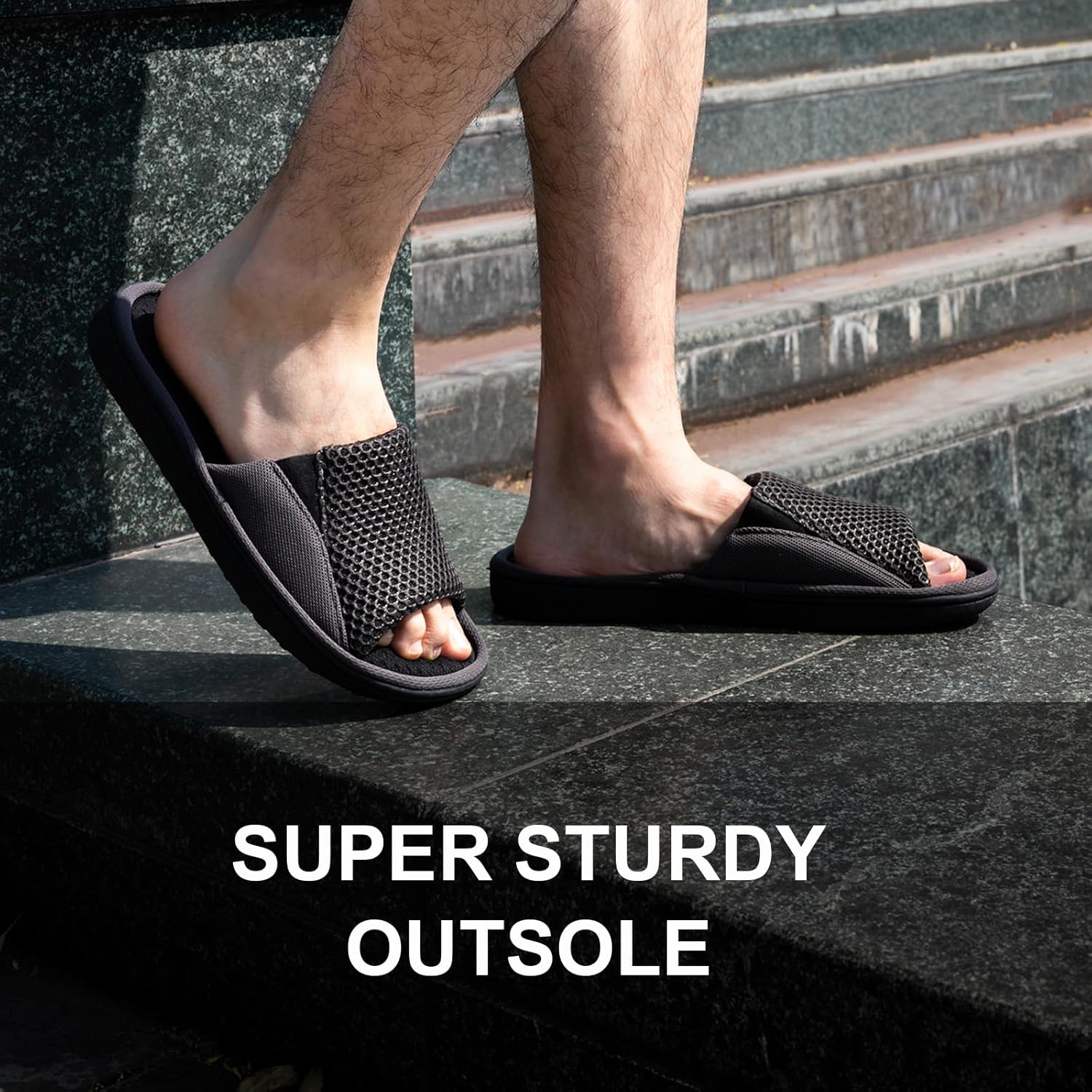 Longbay Men'S Comfy Memory Foam Slide Slippers Breathable Mesh Cloth House Shoes image number 1