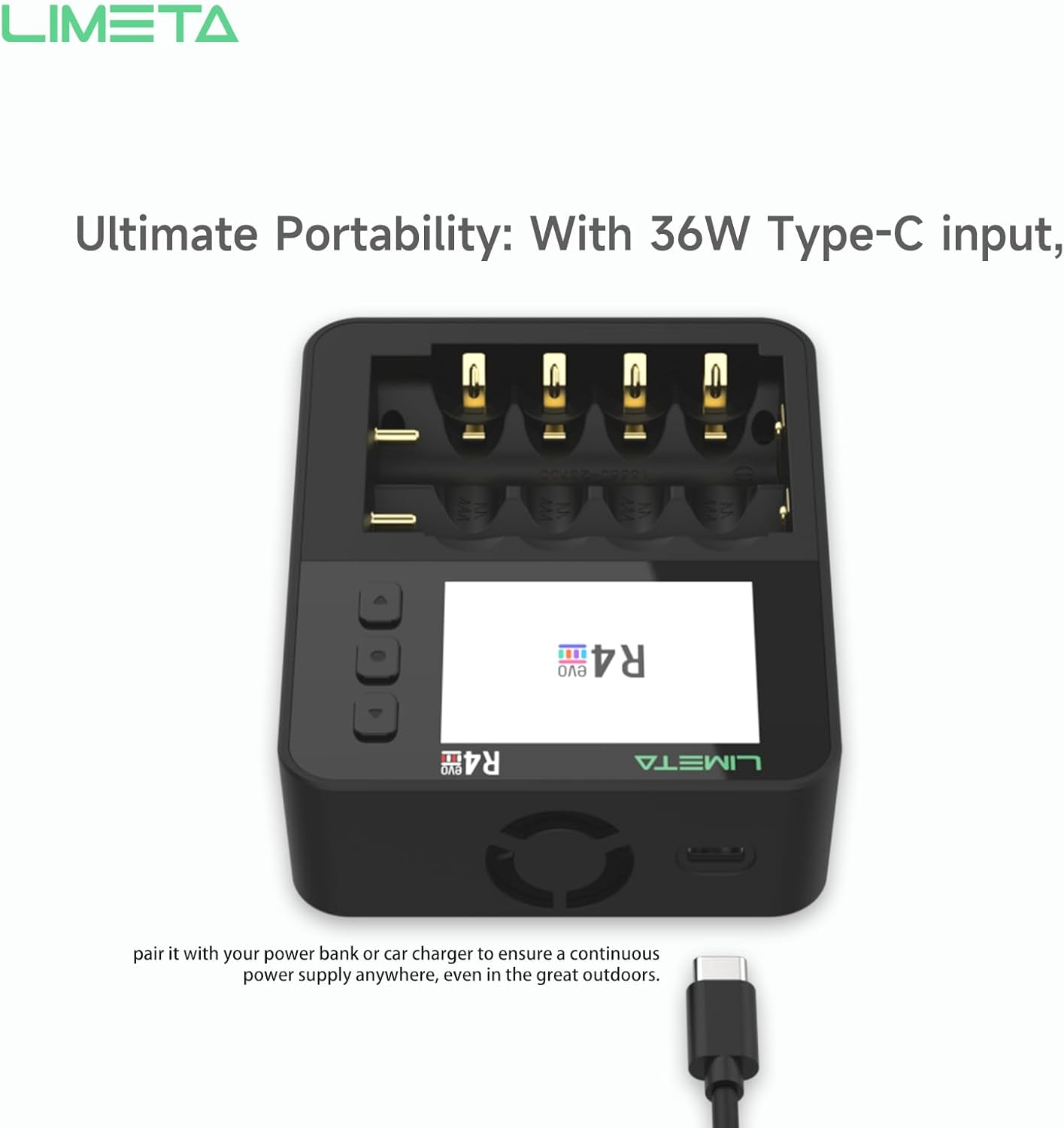 LIMETA R4EVO 6-Slot Battery Charger, Fast Smart Charger for AA/AAA/18650/21700, Ni-Mh/Ni-Cd/Ni-Zn/Li-Ion Rechargeable Batteries, 4 Bay with LCD Display, Type-C 36W Input image number 5