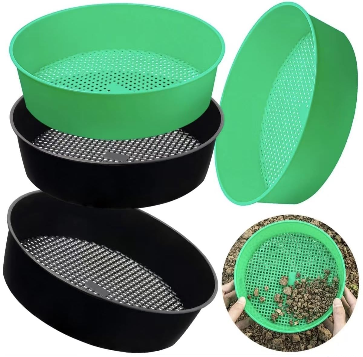Garden Screen Sieve Garden Riddle Soil Sifter Compost Sifter Sand Strainer Soil Filter Mud Sifter Soil Riddle Soil Strainer Dirt Sifter Dispenser Sand Sifter Plastic Rock Flowerpot (Green)