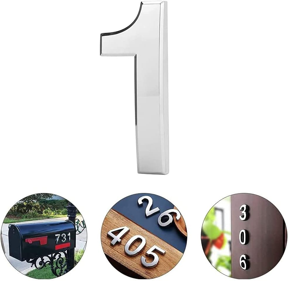 Tope 3D Mailbox Number, Silver Waterproof Self Adhesive 3D Number Stickers House Room Door Number for Home Apartment Cabinet Table Mailbox Outdoor Indoor Use (B)
