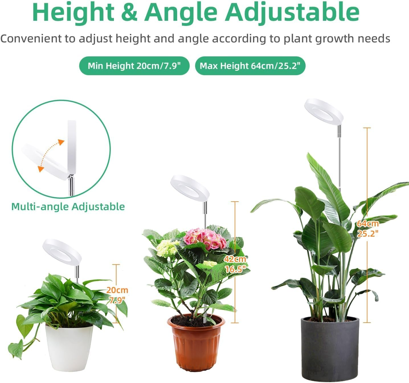 Plant Grow Light, 48 Leds Full Spectrum LED Plant Light for Indoor Plants, Height Adjustable, Auto On/Off Timer 3/9/12H Growing Lamp with 9 Dimmable Brightness (1 Pack) image number 3