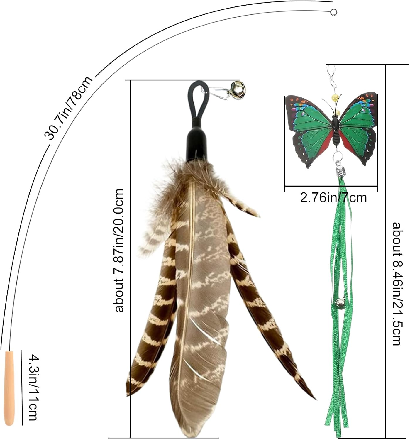 Adpartner Cat Wand Toys, 10-Pack Cat Teaser Toys with 8Pcs Replacement Feathers Butterflies & 2Pcs Flexible Steel Wire Teaser Wands, Interactive Cat Feather Toys with Bells for Play Chase Exercise image number 4
