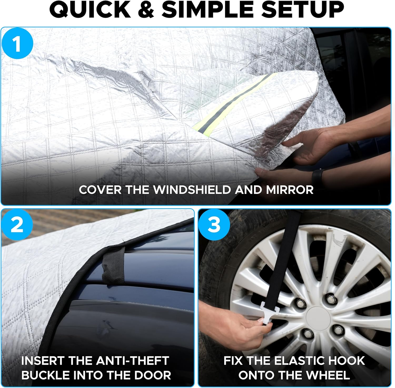 Econour Windshield Snow Cover with Side Mirror Cover | Four-Layer PEVA Protection from Snow, Ice, Frost | Windproof Snow Cover for Car | Snow Windshield Cover for All Weather Protection image number 3