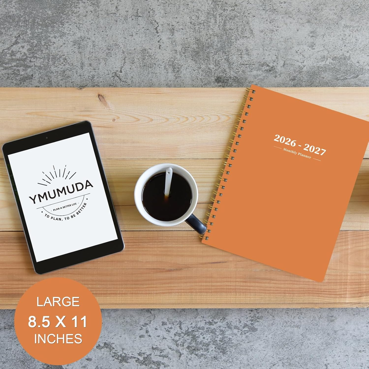 Ymumuda 2025-2026 Monthly Planner - 2 Year Monthly Planner, JAN.2025 to DEC.2026, 8.5" X 11", Large Planner with Spiral Bound, Perfect for School & Office Schedule, Orange image number 2