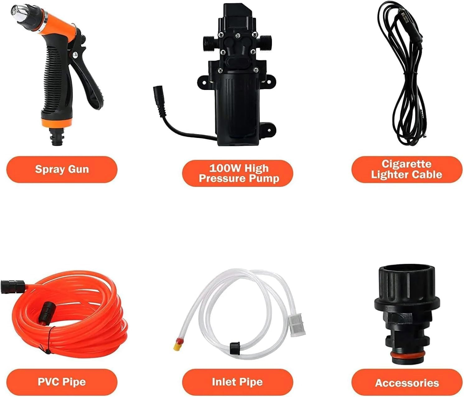 High Pressure Washer Gun, Portable Car Wash Kit, 12V 100W 100PSI Water Pump with Inlet & Outlet Hoses for Car Washing, Gardening, Cleaning, Pet Bathing image number 1