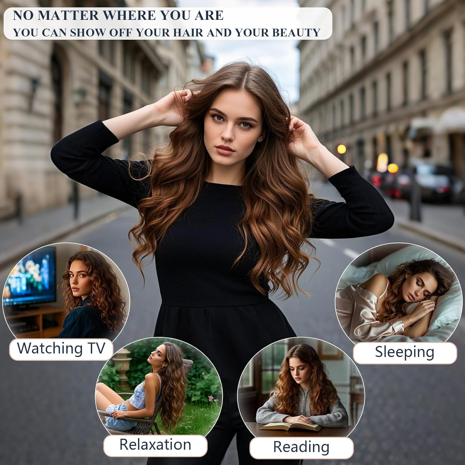 Heatless Hair Curler Headband Creates Heatless Curls and Waves While You Wear (Blue, Medium) image number 6