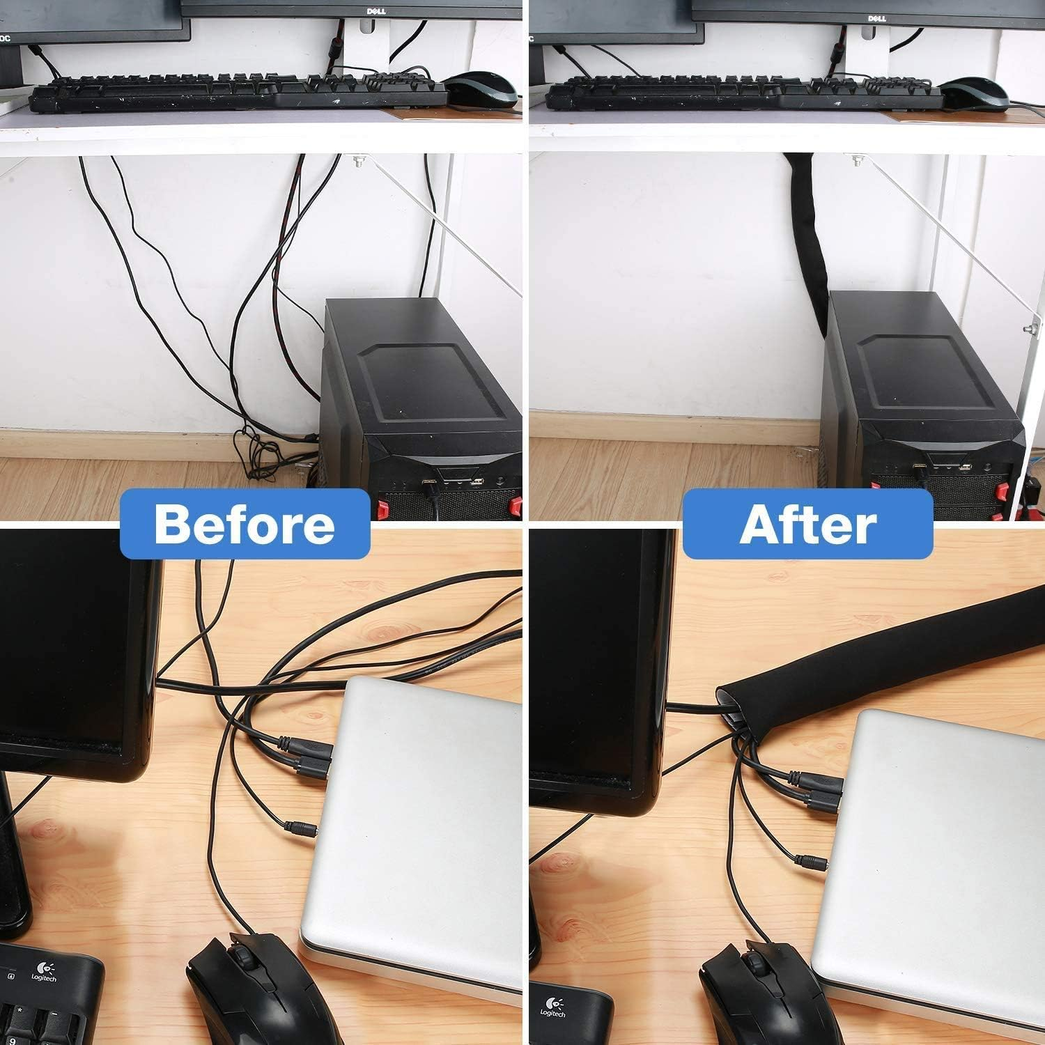 JOTO 3M X 13.5CM Cable Management Sleeve (130" X 5.3"), Cuttable Neoprene Cord Management Organizer System, Flexible Cable Wrap Cover Wire Hider for Desk TV Computer Office Home Theater -Reversible image number 4