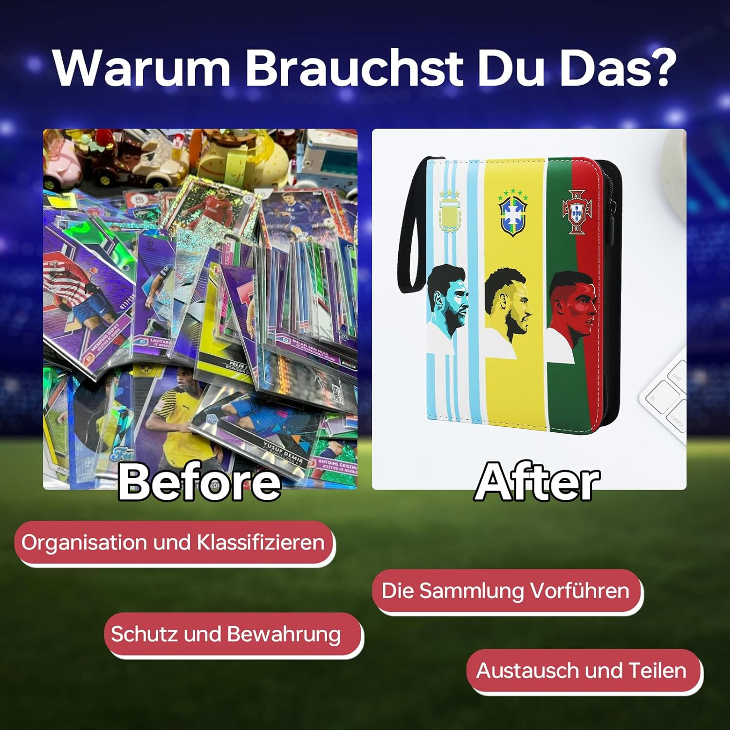 Football Scrapbook, 4 Pockets, Football Trading Cards, Album Folder with Zip, Carry Handle and 50 Sleeves for 400 Cards, 3-Ring Sports Cards, Book Folder, Collector'S Book Folder image number 5